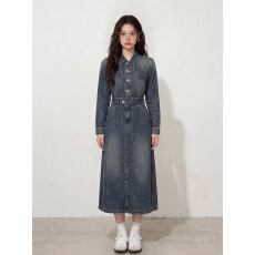 批发实拍~大码女装秋季气质复古收腰显瘦高级感长袖牛仔A字<b class='q'>连衣裙</b>胖MM