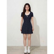 批发实拍~大码女装韩版纯欲纽结碎花连衣裙胖MM收腰显瘦闺蜜长短裙女