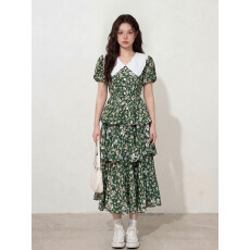 批发实拍～<b class='q'>大码</b>女装娃娃领碎花<b class='q'>连衣裙</b>女胖MM夏季新款法式雪纺蛋糕裙