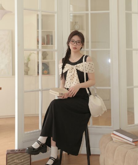 실사 빅 사이즈 여성 의류 프랑스식 달콤한 스타일 나비 매듭 드레스 치마 아이들 여름 허리 수축 한 마디 롱 스커트