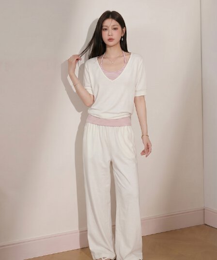 빅 사이즈 화이트 V넥 반팔 티셔츠 여성 여름 착용 가져 가라. 새로운 루즈핏 캐주얼 블라우스 중간 소매 아름다운 맨위 트렌디