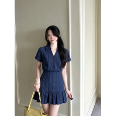 批发<b class='q'>实拍</b>~<b class='q'>大码</b><b class='q'>女装</b>蓝调笔记藏青色miu系立体提花少女减龄法式收腰裙