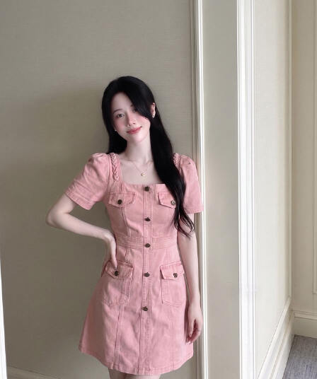 실사 빅 사이즈 여성 의류 면 100% 품격 폴로 칼라 주머니 데님 패션 드레스 지방 mm 숨기기 고기 데님 스커트 여성