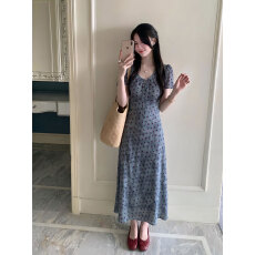 批发实拍～大码女装夏季法式复古斜裁碎花茶歇收腰显瘦优雅连衣裙女