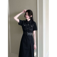 批发实拍～<b class='q'>大码</b>女装牛仔旅人港味简约复古风一片式收腰显瘦连衣裙胖MM