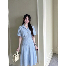 批发实拍～<b class='q'>大码</b>女装夏季新款条纹衬衫裙胖MM显瘦休闲polo领短袖<b class='q'>连衣裙</b>