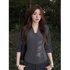 批发实拍～大码胖MM美式POLO衫中袖翻折女<b class='q'>夏</b>季高智感收腰显瘦修身
