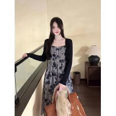 批发实拍～大码女装<b class='q'>夏</b>季新款水墨晕染印花吊带裙开衫氧气显瘦气质穿搭