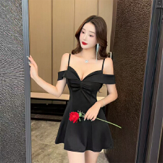 批发实拍控2性感网纱拼接露肩收腰大摆连衣裙