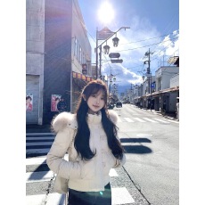 批发初梦POKEMENG  古早fiona 90新国标白鸭绒内里加毛貉子毛领羽绒服