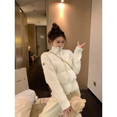 批发乌77设计感拼接毛衣白色羽绒服女夏宽松显瘦短款小个子加厚外套新