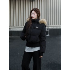 批发SRIKERLAB冬季短款毛领连帽羽绒服收腰显瘦高级感大毛领羽绒外套