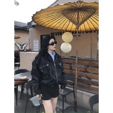 批发川和  港风复古翻领皮衣外套秋冬男女情侣款宽松休闲高街机车夹克