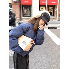 批发HEYGIRL黑哥 妮式穿搭 短款立领保暖面包服女冬季牛仔蓝羽绒外套