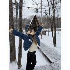 批发Yangzifan coco明艳水洗蓝高克重充绒jennie同款 牛仔羽绒服