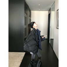 批发娇姐私服 巴家同款重工90白鸭绒双面穿廓形别针羽绒服