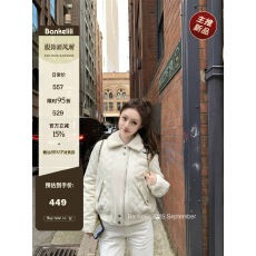 批发板栗可可Bankelili!Herm*s菱格绗棉翻领毛呢羽绒服外套