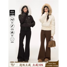 批发ELEVEN SLEEP大毛领连帽羽绒服女冬季短款韩系保暖派克服长袖上衣
