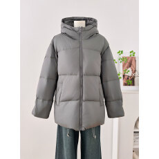 批发SUNONEONE 灰色90白鸭绒<b class='q'>羽绒服</b>女秋冬<b class='q'>中长款</b>休闲宽松加厚连帽外套
