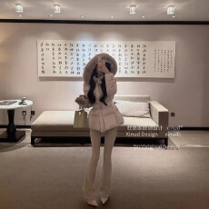 批发杜总家 韩女沙漏腰羽绒服*韩系温柔风保暖毛领连帽收腰白鸭绒女冬