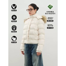 批发SRIKERLAB特氟龙三防新标90鸭绒毛领连帽短款羽绒服保暖外套女