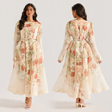 批发实拍宫廷风法式印花油画大摆连衣裙