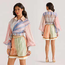 批发实拍宫廷风两件套长袖<b class='q'>印花</b>上衣<b class='q'>短裤</b>套装