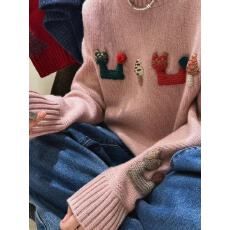 批发巨好看的<b class='q'>轻熟</b>上衣韩系早秋季流行穿搭粉色提花刺绣针织毛衣外套女