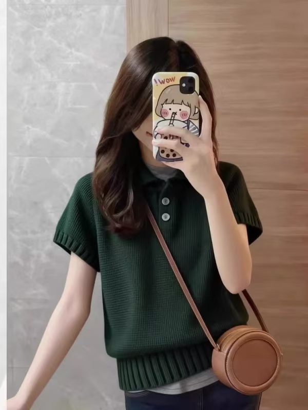 한 부서 빛 럭셔리 바람 녹색 니트 반팔 POLO 칼라 루즈핏 슬림해 보이는 다용도 출퇴근 맨위 2026 봄 새로운