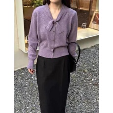 批发小香风紫色蝴蝶结针织<b class='q'>开衫</b><b class='q'>女</b>春秋2026新款慵懒风<b class='q'>毛衣</b>短款气质上衣