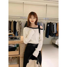 批发<b class='q'>欧洲站</b>白色露肩针织衫女2026春季<b class='q'>新款</b>韩系设计感修身打底衫上衣潮