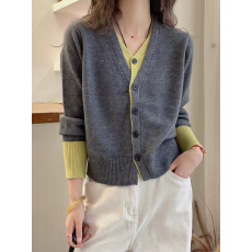 批发假两件拼色设计感针织开衫女<b class='q'>欧洲站</b>2026春装<b class='q'>新款</b>欧货女装打底衫潮