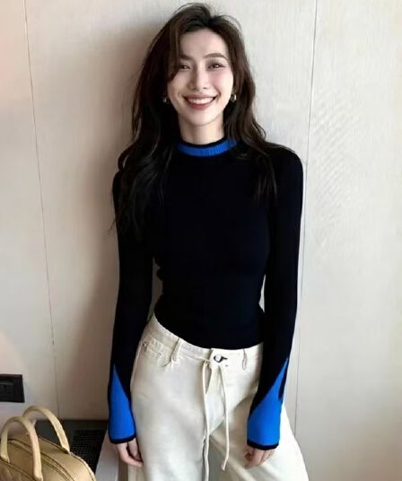2026 봄 고급 센스 슈퍼 잘 생긴 부드러운 찹쌀 느긋한 바람 연령 감소 고유 한 Chic 느슨함 센스 배색 니트 스웨터 여성