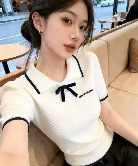 학원 스타일 화이트 3 차원 나비 매듭 반팔 니트 스웨터 여성 2026 여름 새로운 인사이드 가져 가라. 슬림해 보이는 만나는 맨위