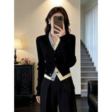 批发拼接<b class='q'>假两件</b>针织开衫女早秋新款ootd穿搭韩系chic独特别致气质上衣