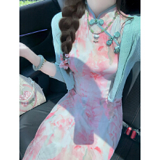 批发2026新中式千金套装女防晒开衫轻熟小众不撞款套装新款旗袍<b class='q'>连衣裙</b>