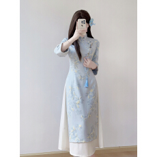 批发年轻款绝美麂皮绒改良奥黛旗袍女2026秋季新款日常装连衣裙