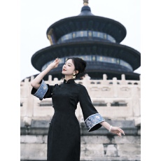 批发2025年春秋季复古新中式旗袍墨黛春<b class='q'>夏</b>修身中国风旗袍显瘦连衣裙