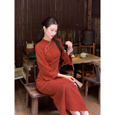 批发复古新中式旗袍墨黛春<b class='q'>夏</b>修身中国风旗袍显瘦连衣裙