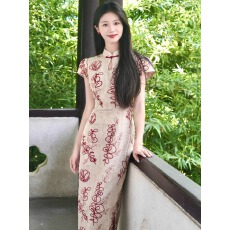 批发新中式国风改良旗袍连衣裙女夏季长裙复古刺绣设计感高端礼服裙子
