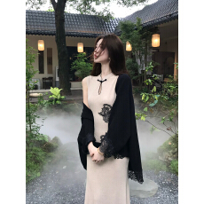 批发2025初秋新款新中式无袖<b class='q'>旗袍</b>针织连衣裙长裙开衫两件套套装连衣裙