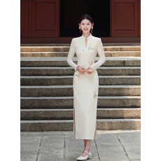 批发2026新款喜相逢新中式改良旗袍女早<b class='q'>秋</b>订婚长袖提花针织红色连衣裙