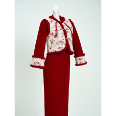 批发加绒加厚红色旗袍2025新款冬季两件套新中式订婚新年拜年服日常