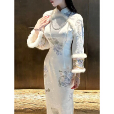 批发加绒加厚新中式旗袍女国风提花冬季<b class='q'>连衣裙</b>2025新款<b class='q'>高端</b>大气<b class='q'>连衣裙</b>