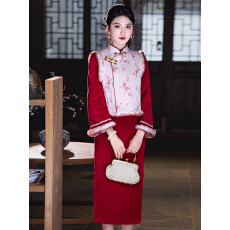 批发加绒加厚红色旗袍敬酒服新娘2025新款女新中式订婚结婚连衣裙套装
