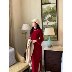 批发2025新款旗袍玫瑰女人<b class='q'>复古</b>国风年轻秋冬提花倒大袖改良修身连衣裙