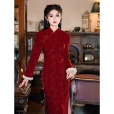 批发加绒加厚红色旗袍<b class='q'>敬酒</b><b class='q'>服</b>2025新款订<b class='q'>婚礼</b><b class='q'>服</b>女秋冬改良新中式连衣裙