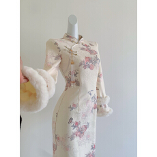 批发加绒加厚新中式改良<b class='q'>秋</b>冬旗袍年轻少女气质日常穿国风连衣裙