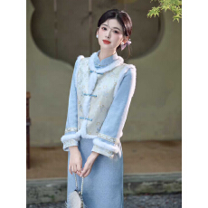 批发加绒加厚新中式国风旗袍裙马甲套装年轻款少女复古<b class='q'>秋</b>冬过年拜年服