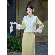 批发加绒加厚新中式马甲套装旗袍两件套女冬款国风高级感年轻款2025新